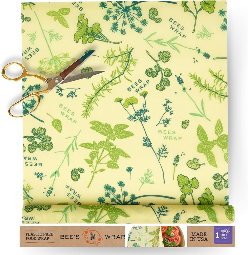 Bee's Wrap Vegan Beeswax Wraps for Food - Cut to Size 14x52" Wax Paper Roll - Made in USA Reusable Waxed Paper Bowl Covers, Organic Eco-Friendly Alternative to Aluminum Foil, Herb Garden - Image 1